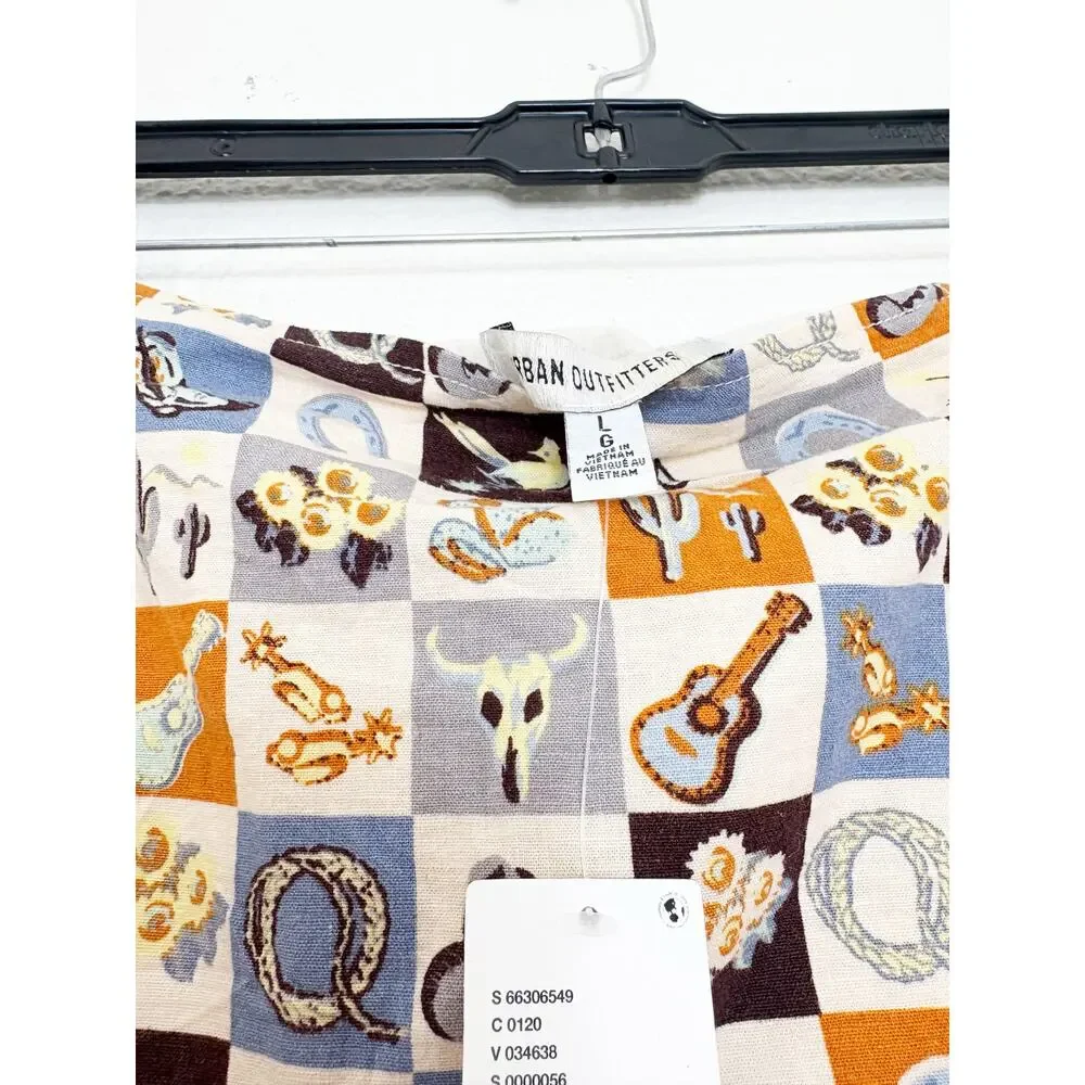 NWT Urban Outfitters Western Cowboy Mini Skirt Large Brown Blue Festival Boho